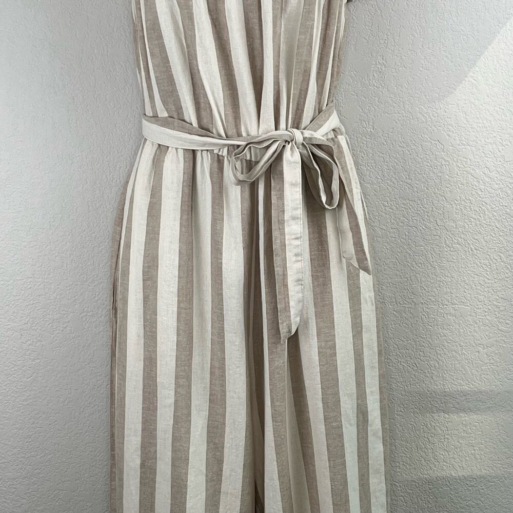 Vero Moda Stripe Linen Blend Wide Leg Jumpsuit NWT XS Ruffle Coastal Summer - Picture 9 of 16